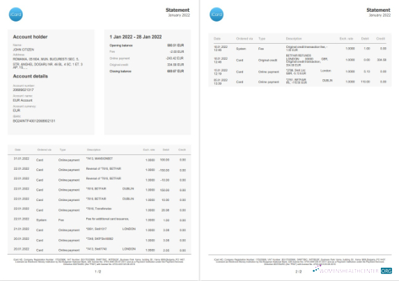 Download Bulgaria iCard statement 2 pages word